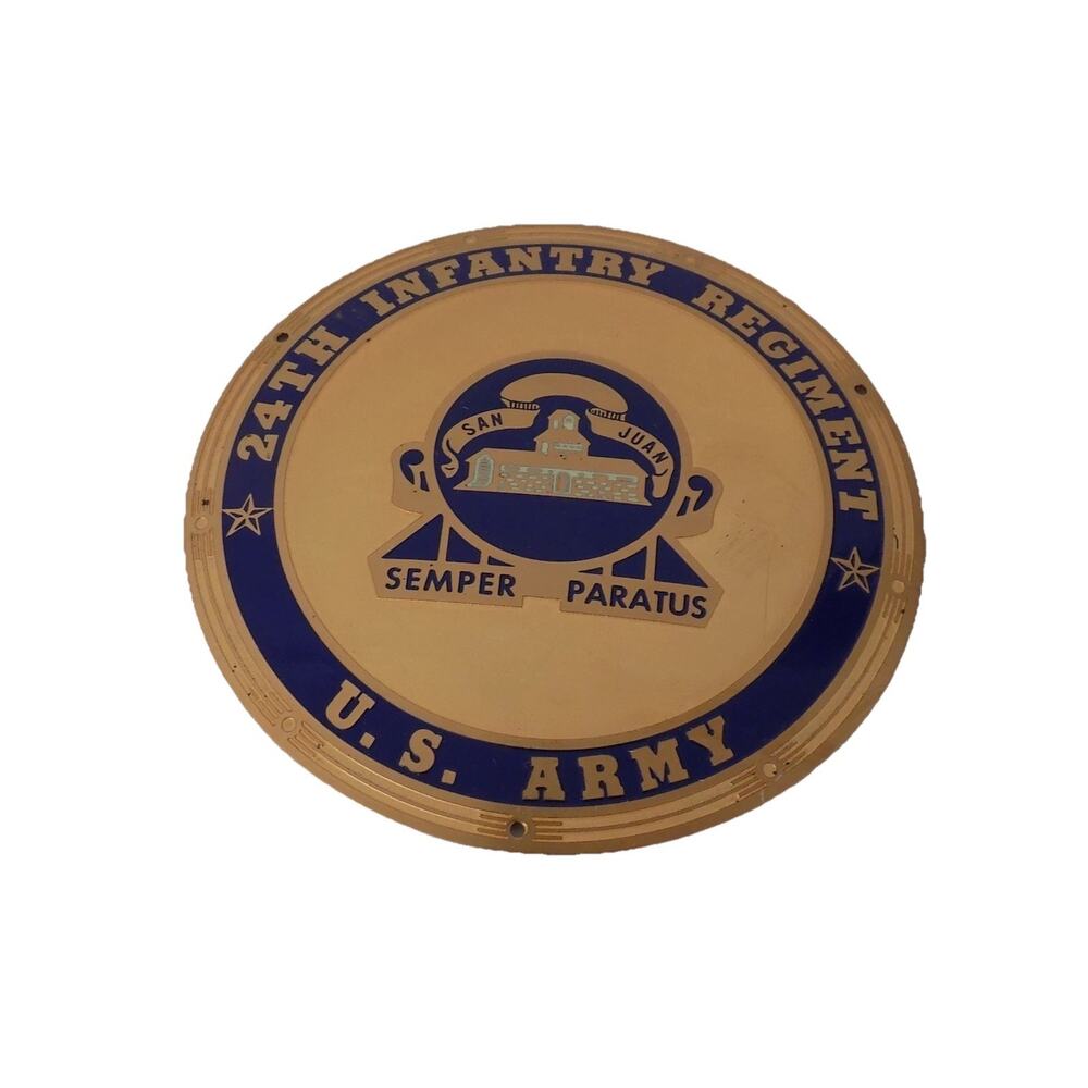 Vintage 24th Infantry Regiment US Army brass plaque or license plate topper